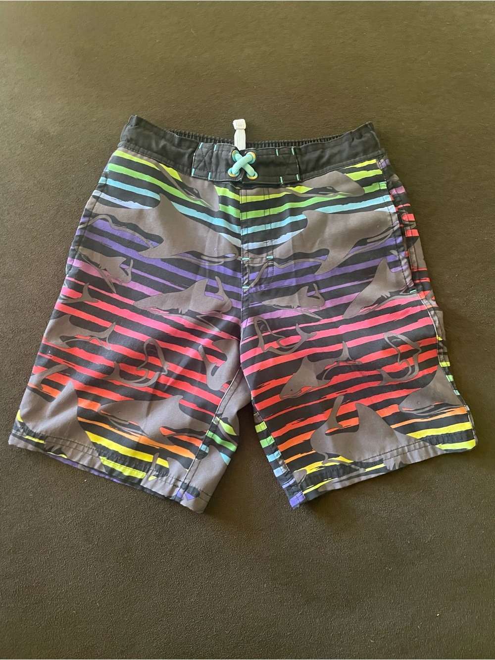 Boys Multicolor Shark Stripe Swim Trunks 6-7T